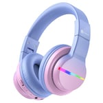 iClever Casque Audio Enfant Bluetooth sans Fil avec Microphone, Lumières LED Colorées, Volume Limité 74/85/94dB, 55 Heures de Travail, Bluetooth 5.2, Micro Intégré BTH12