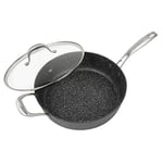 Masterpan Non-Stick Frying Pan with Lid/Saute Pan with Lid 28cm | Granite Induction Pan with Glass Lid | Non Stick Pan, Large Frying Pan, Deep Frying Pan | Non Toxic Cookware | Oven Dishwasher Safe