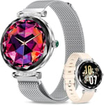 Montre Connectée Femme,Appel Bluetooth,Montre Connectée Étanche Ip68 À Écran Tactile Amoled De 1,19 Po,100+ Mode Sport,Spo2/Tensiomètre/Moniteur De Pouls/De Sommeil,Pour Ios/Android Argent