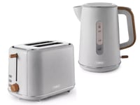 Tower Scandi Dove Grey Kettle & 2 Slice Toaster Matching Set with Wooden Accents