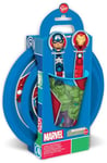 Ensemble alimentaire Marvel en plastique rouge et bleu Avengers Hulk Iron Man Captain America Thor, assiettes, gobelet et couverts