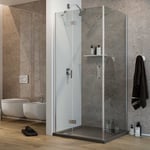 Parois cabine de douche angulaire pivotante verre transparent avec easy-clean h. 190 mod Flip porte + fixe 75X75 cm