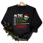 Dam Tröja med Julgrinch Tryck Rundhalsad Sweatshirt Pullover Långärmad Grön Monster Pullover Jumper Toppar Black M