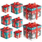 THE TWIDDLERS 8 Boîtes Cadeaux de Noël avec Rubans - Emballage Cadeau, Paquets Cadeaux en 4 Tailles (18cm, 15cm, 13cm, 10cm) - Solide, Pratique & Réutilisable