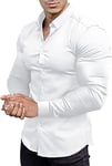 EOUOSS Men’s Muscle Fit Dress Shirts Athletic Slim Fit Long Sleeve Stretch Casual Button Down Shirt, White, Medium