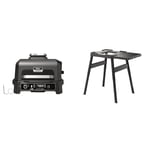 NINJA Woodfire Barbecue électrique et fumoir Pro XL avec thermomètre, Barbecue et Air Fryer & Woodfire Table d'appoint, Support réglable et latérale, Support pour Barbecue, Grill