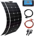 200w Kit Solaire 2pcs 100W Panneau Solaire flexibles Mono PERC Module 20A Contrôleur solaire pour bateau, voiture, caravane, cabanon, charge de batterie 12v (200)