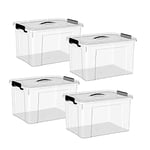 HOHAOO Lot de 4 boîtes de rangement empilables en plastique transparent avec couvercle - 40 l - Avec clip verrouillable - Pour maison, bureau, étagères, garage
