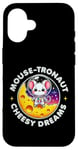 Coque pour iPhone 16 Souris Astronaute Cheesy Dreams Cute Kawaii Moon Space Graphic