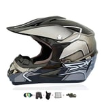 Casque Moto Cross Enfant,Casque Moto Enfant Adoptez Un Design Cool Casque Downhill pour Enfants avec Gants/Lunettes/Masque/Filet à Elastique(6 PCS) Convient pour Toutes Les Saisons (55-56CM)