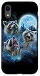 Coque pour iPhone XR Cosmic Raccoon Trio hurlant sous la galaxie glacée au clair de lune