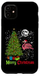 Coque pour iPhone 11 Arbre de Noël Pink Flamingo Chapeau de Père Noël Funny Xmas