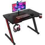 Bureau gamer Peut être utilisé pour les jeux, 80 cm × 60 cm, noir, avec support pour casque + porte-gobelet Devoko