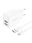 Foneng EU53 2xUSB-A 2.4A network charger (White) + USB-A toLightning cable