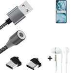 Data charging cable for + headphones OnePlus Nord N10 5G + USB type C a. Micro-U