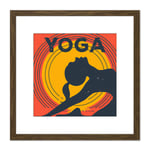 Yoga Pose Yogi Yellow Orange Silhouette Retro Style Wellness Relaxation Gym Studio Square Wooden Framed Wall Art Print Picture 8X8 Inch