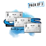 BG Nexus USB Double Socket Polished Chrome 2 x USB Ports 3.1A Amp (PACK OF 3)