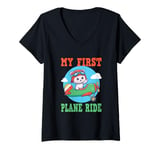 Womens First Time Flyer Airplane Kids Holiday Trip Journey V-Neck T-Shirt