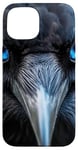 Coque pour iPhone 15 Raven Blue Gaze Corbeau Oiseau Art Mystique Animal