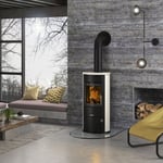 Justus - Poêle à bois Austin 5 Acier Noir - Pierre Cream 5kW