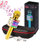 Karaoke Micro Sans Fil avec Haut-Parleur Bluetooth, Bouton Selfie, Enregistreur Vocal et Carte SD, Effets Vocaux et Echo, Télécommande, pour Enfants et Fêtes, Compatible Android/iOS PC TV