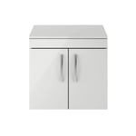 Nuie Athena 600mm Wall Hung 2-Door Grey Mist Vanity Unit & Worktop Bathroom Unit