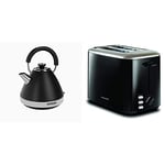 Morphy Richards 100131 Venture Pyramid Kettle Black & Equip Black 2 Slice Toaster - Defrost And Reheat Settings - 2 Slot - Stainless Steel - 222064