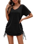 AI'MAGE Robe de Plage pour Femmes Ete Bikini Cache-Maillots Poncho de Plage Maillot de Bain Plage Bikini Cover Up Chic Loose Robe Couvrir Blouse Tunique pour Vancance,Noir,S