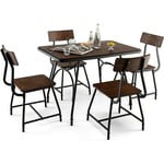 Costway - Ensemble de Table à Manger 5 Pièces, Table de Cuisine Rectangulaire et 4 Chaises pour 4 Personnes, avec Structure en Métal, pour Cuisine,