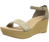 Clarks Women's Rose Ease Wedge Sandals Size 6.5D Olive Leather Shoes 3” Heel