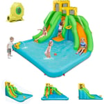 Goplus - Château Gonflable avec 2 Toboggans&Piscine, Parc Aquatique avec Mur d'Escalade & Panier de Basket, Aire de Jeux Gonflable,Meilleur Cadeau