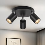 Schiele Plafonnier 3 Spots GU10, Ronde Spots de Plafond, Spot Noir Plafond Pivotants Rampe Spot, Plafonnier LED Spot Orientable 350°, Applique Spot pour Cuisine, Salon, Chambre, Sans Ampoule