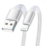 RAVIAD Câble iPhone Chargeur iPhone 3M, [Certifié MFi] Câble Lightning Nylon Tressé Ultra Résistant Charge Rapide pour iPhone 13 12 11 Pro Max Mini XR XS X 8 7 6 Plus 6s 6 SE 5 5s 5c - Argent