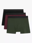 John Lewis Premium Ultra Soft Modal Trunks, Pack of 3, Black/Burgundy/Khaki