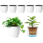 6pcs Bac à Fleurs Auto-Irrigation Plastique Rond - Blanc, Pot avec Réserve d'eau Pot avec Système d'Arrosage pour Planter Les Plantes Fleur