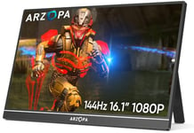 ARZOPA Écrans Portable 16,1" 144 Hz avec béquille, 100% sRGB 1920 × 1080P FHD HDR 144 Hz, Ultra Fin-Protection des Yeux-Deuxième écran Externe pour Ordinateur portable/PC/Mac/PS3/4/5/Xbox -Z1FC