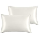 Yorkshire Bedding Satin Pillow Cases 2 Pack – Luxurious Ivory Pillowcases For Hair and Skin Standard Size with Envelope Closure Hypoallergenic 50 x 75 cm