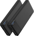 AsperX 2-Pack Power Bank Portable Charger Fast Charging 10000mAh, Black+Black 