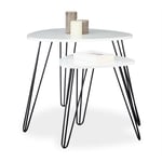 Relaxdays - Table d'appoint blanche angle lot de 2 bois et métal brillant laqué 3 pieds stable bout canapé gigognes HxD: 52 x 60 cm, blanc