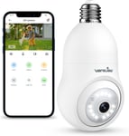 Ampoule Camera Surveillance Wifi Exterieure Sans Fil - 2K Caméra Intérieure Ip Étanche, Suivi Humain, Vision Nocturne Couleur, Audio Bidirectionnel, Compatible Avec Alexa & Google,[CAM09111]