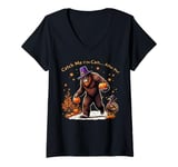 Womens Thanksgiving Bigfoot Pilgrim Turkey Catch Me If You Can V-Neck T-Shirt