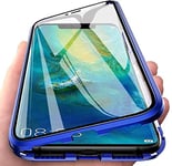 Coque Samsung Galaxy A40,Adsorption Magnétique Coque [Métal Cadre] [Couverture Arrière Transparente ] Housse Alliage D'aluminium Verre Trempé Cas pour Samsung Galaxy A40 Cover Case - Blue