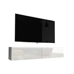 Selsey Kane - Meuble TV à Suspendre/Banc TV (140 cm, Blanc Mat/Blanc Brillant, avec LED)