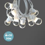 Guirlande Guinguette 30M Cable Blanc IP65 - Guirlande Electrique Exterieur 30 Bulbes Transparents - Guirlande Guinguette Exterieur Boheme Déco pour