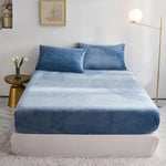 Drap Housse Polaire 160x200 Bonnet 30 cm Bleu Hiver Toucher Cachemire Flanelle Drap de lit Microfibre Super Chaud pour Matelas Épais