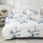 Herside Blue Flowers Duvet Cover Set King White Floral Bedding Blue Pink Flowers