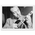 Vintage Photo Music Legend Guitar Player Django Reinhardt Black & White A4 Artwork Framed Wall Art Print