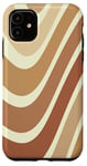 Coque pour iPhone 11 Marron Beige Tan Retro Ondulé Rayures Vintage 70-80s Groovy