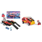 Paw Patrol: The Mighty Movie Aircraft Carrier HQ, with Chase Action Figure and Mighty Pups Cruiser & The Mighty Movie, Fire Truck Toy with Marshall Mighty Pups Action Figure, Lights and Sounds