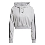 adidas Women's ESSENTIALS 3-STRIPES FRENCH TERRY CROPPED HOODIE, medium grey heather/black, M